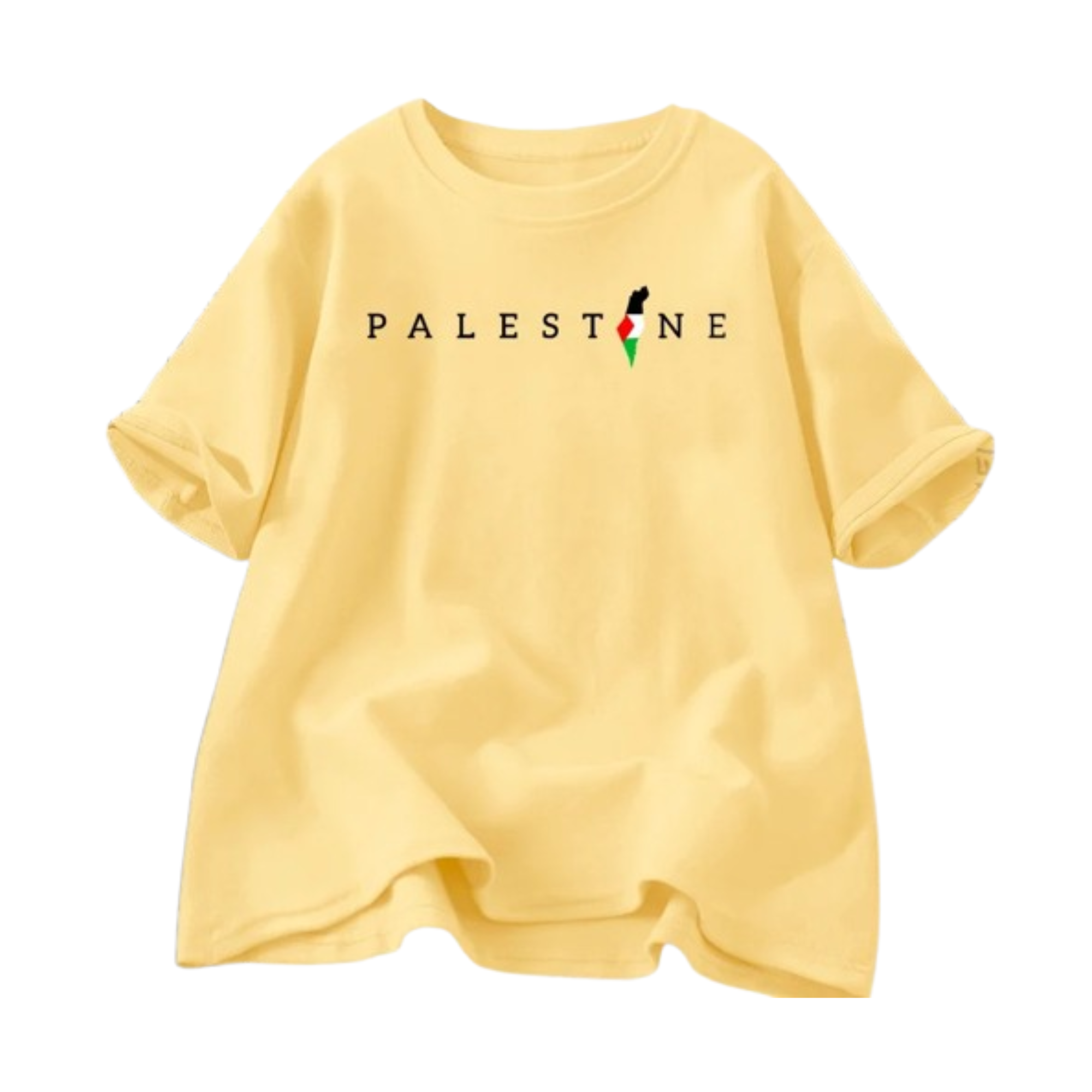 T-shirt inscription palestine jaune avec drapeau T-shirt inscription palestine jaune avec drapeau